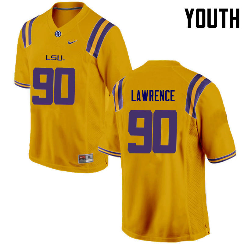 Youth LSU Tigers #90 Rashard Lawrence College Football Jerseys Game-Gold